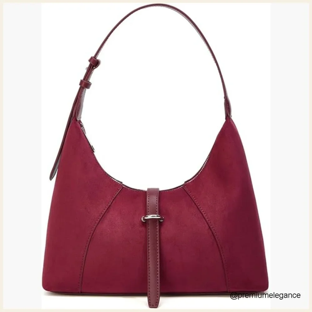 Faux Suede Hobo Shoulder Bag Crossbody Tote Adjustable Strap